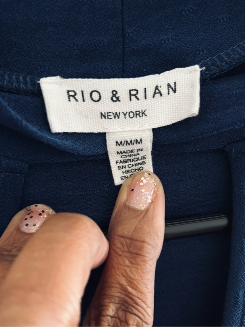Rio & Rian Navy Keyhole Mock Neck Blouse - Picture 4 of 5